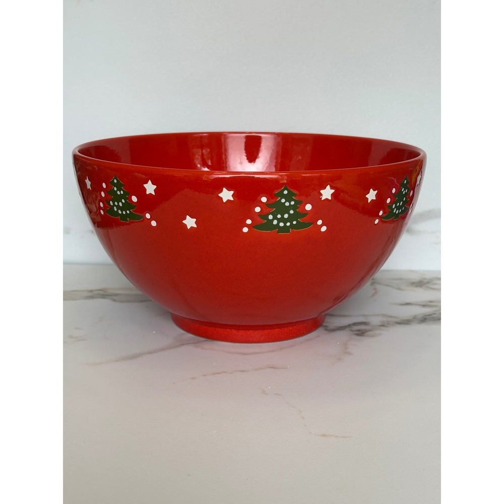 Waechtersbach Germany Christmas Tree Red Ceramic Serving Bowl Stars Holiday